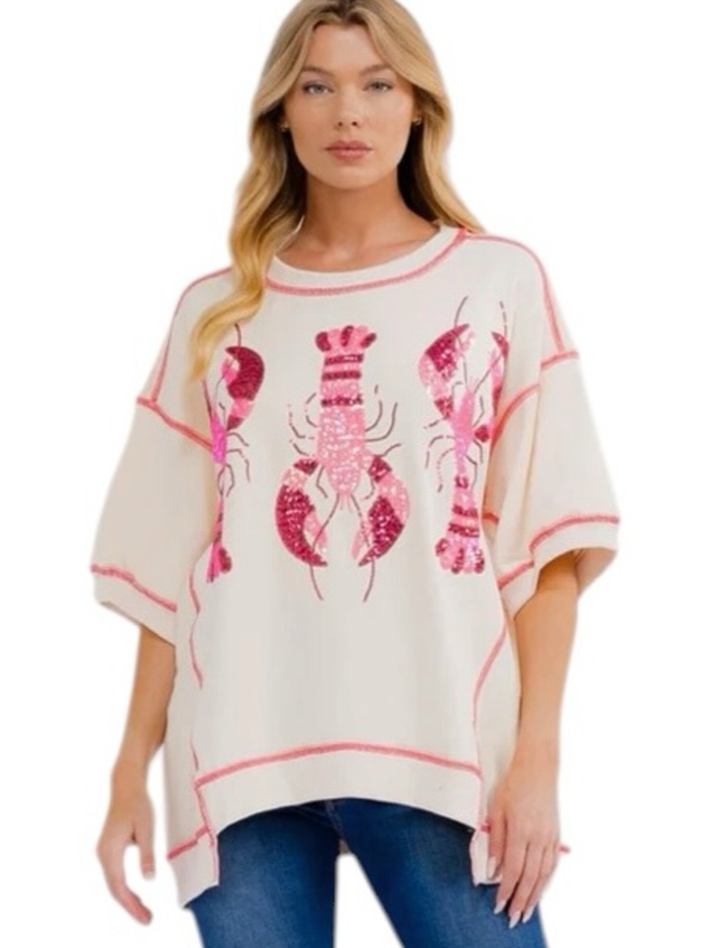 P200:  FANTASTIC FAWN NEW SEQUIN LOBSTERS TOP CREAM (H29)